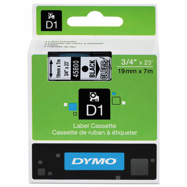 Picture of DYMO D1 LABEL CASSETTE ORIGINAL 45800 19MM BLACK ON CLEAR